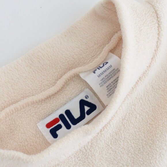 Vintage Fila Cream Embroidered Logo Crew Neck Fleece Sweater Medium - Picture 10 of 10